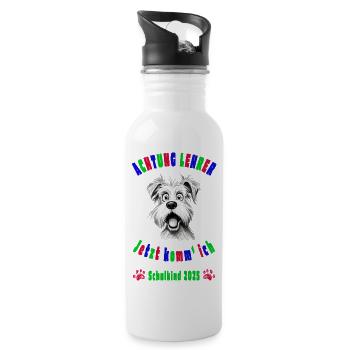 Achtung Lehrer! - Schulkind 2025 - Hund - Trinkflasche mit integriertem Trinkhalm - Weiß - Rechts