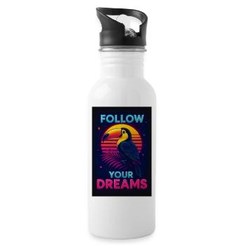 Follow Your Dreams – Toucan néon exotique devant Son - Gourde avec paille intégrée - blanc - Droite