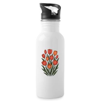 Tulpen - Trinkflasche mit integriertem Trinkhalm - Weiß - Rechts
