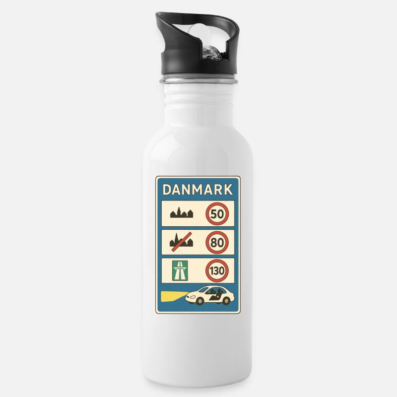 Dänemark Schild Verkehrsregeln Grenze - Trinkflasche mit integriertem Trinkhalm - Weiß