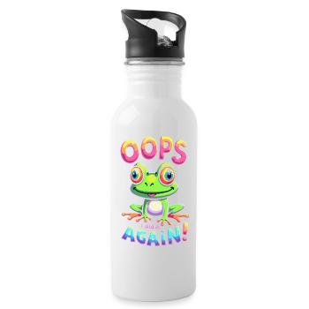 Colorful Frog with Optimistic Message - Water bottle with straw - white - Right