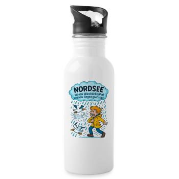 Nordsee - wo Wind dich föhnt und Regen gratis ist - Trinkflasche mit integriertem Trinkhalm - Weiß - Rechts