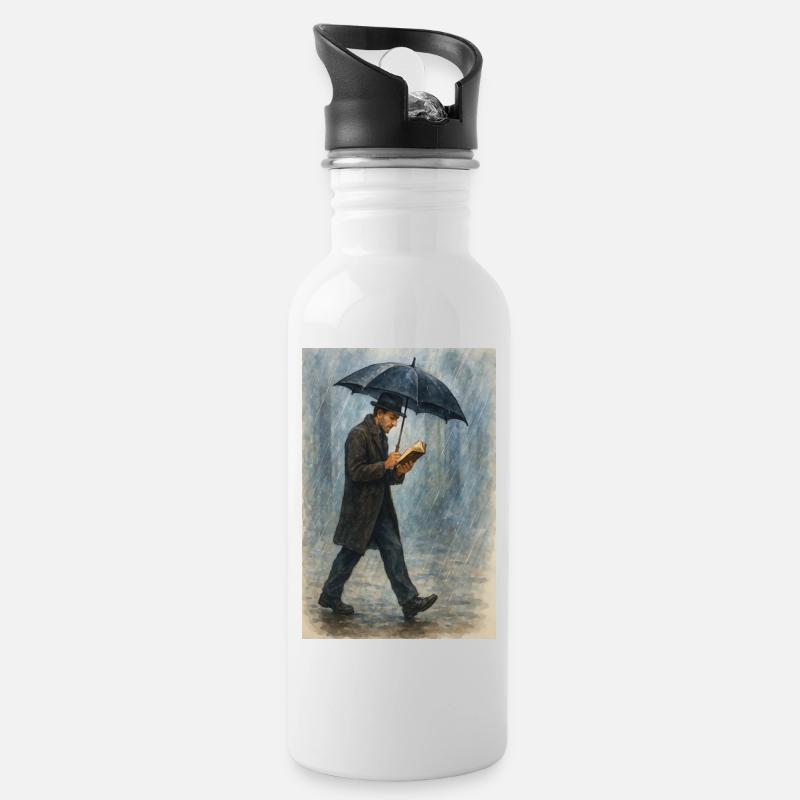 Reading in the rain - Water bottle with straw - white