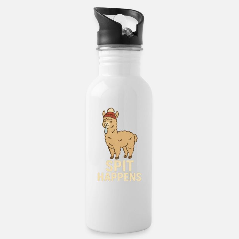 SPIT HAPPENS - Trinkflasche mit integriertem Trinkhalm - Weiß