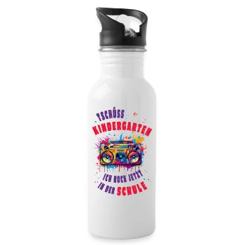 Tschüss Kindergarten -Ich rock jetzt in der Schule - Trinkflasche mit integriertem Trinkhalm - Weiß - Rechts