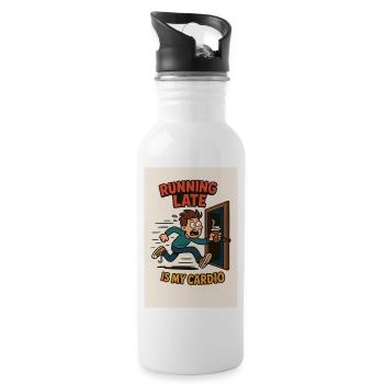 Running Late Is My Cardio Design - Trinkflasche mit integriertem Trinkhalm - Weiß - Rechts