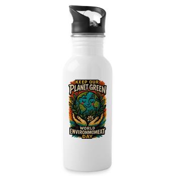 Bold Earth Activist Retro Design World Environment - Water bottle with straw - white - Right