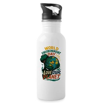 Erdumarmender Baum zum Weltumwelttag - Trinkflasche mit integriertem Trinkhalm - Weiß - Rechts