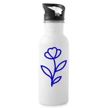 Line Art Flower – Minimalist Floral Motif in e - Water bottle with straw - white - Right