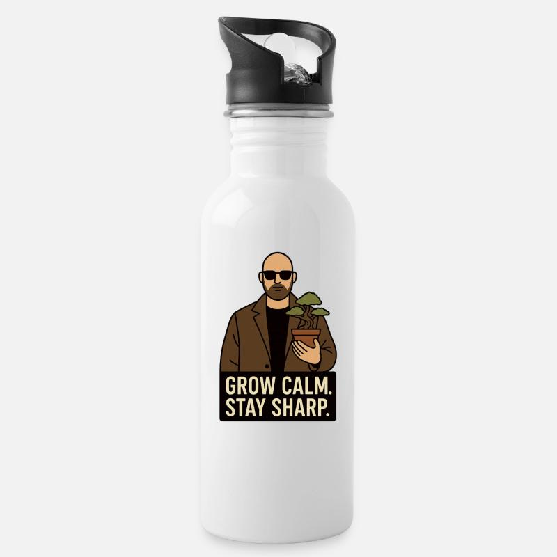 Pflanzenagent – Grow Calm. Stay Sharp. - Trinkflasche mit integriertem Trinkhalm - Weiß
