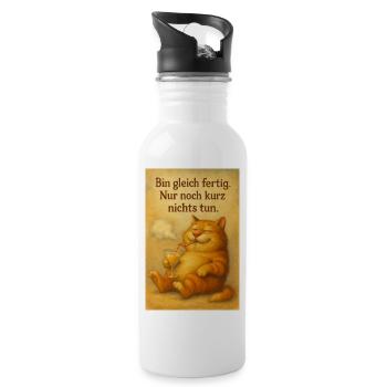 Katze mit Cocktail - Trinkflasche mit integriertem Trinkhalm - Weiß - Rechts