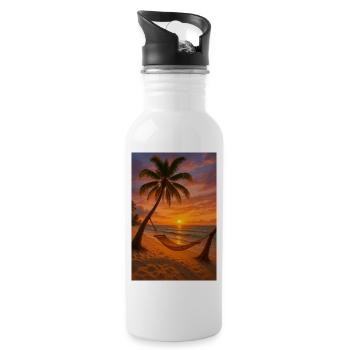 Roter Sonnenuntergang - Trinkflasche mit integriertem Trinkhalm - Weiß - Rechts