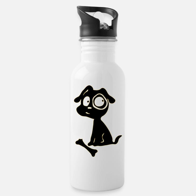 Hund - Trinkflasche mit integriertem Trinkhalm - Weiß