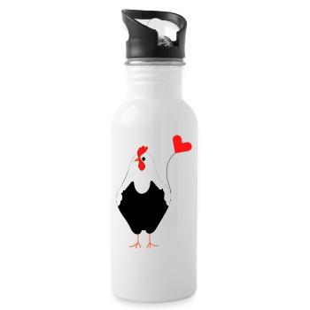 Proud Rooster Rooster with Heart Balloon - Gift - Water bottle with straw - white - Right