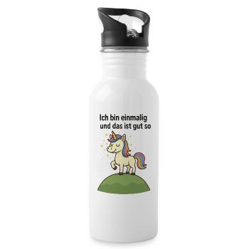 Ich bin einmalig und das ist gut so  - Trinkflasche mit integriertem Trinkhalm - Weiß - Rechts