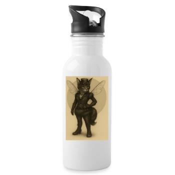 Lady Steamcat - Trinkflasche mit integriertem Trinkhalm - Weiß - Rechts
