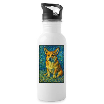 Corgi in the whirl - Water bottle with straw - white - Right