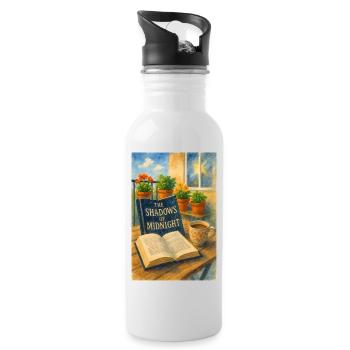 Bücher, Blumen und Kaffee - Trinkflasche mit integriertem Trinkhalm - Weiß - Rechts
