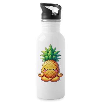 Süße Ananas Yoga Meditation Entspannung Cartoon - Trinkflasche mit integriertem Trinkhalm - Weiß - Rechts