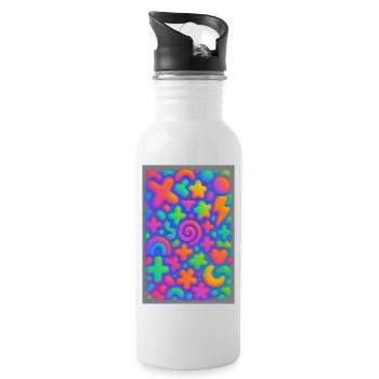 Neon Overload – Überlappende 3D Pop-Art Explosion - Trinkflasche mit integriertem Trinkhalm - Weiß - Rechts