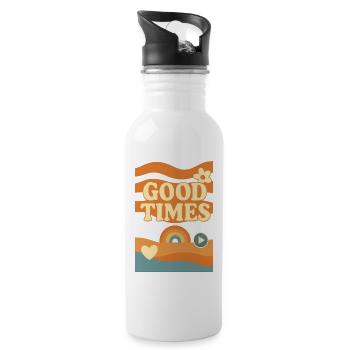 Good Times – Retro Design with Rainbow and Flowers - Water bottle with straw - white - Right