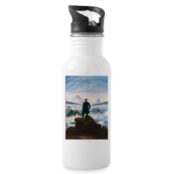 Caspar David Friedrich Wanderer über dem Nebelmeer - Trinkflasche mit integriertem Trinkhalm - Weiß - Rechts