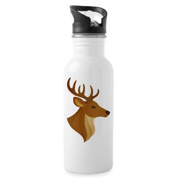 Majestic Deer Head – Noble Forest Dweller Motif - Water bottle with straw - white - Right
