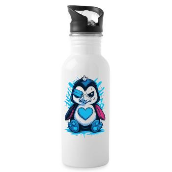 Punk pingouin Dessin animé Coeur Street Art Gothique - Gourde avec paille intégrée - blanc - Droite