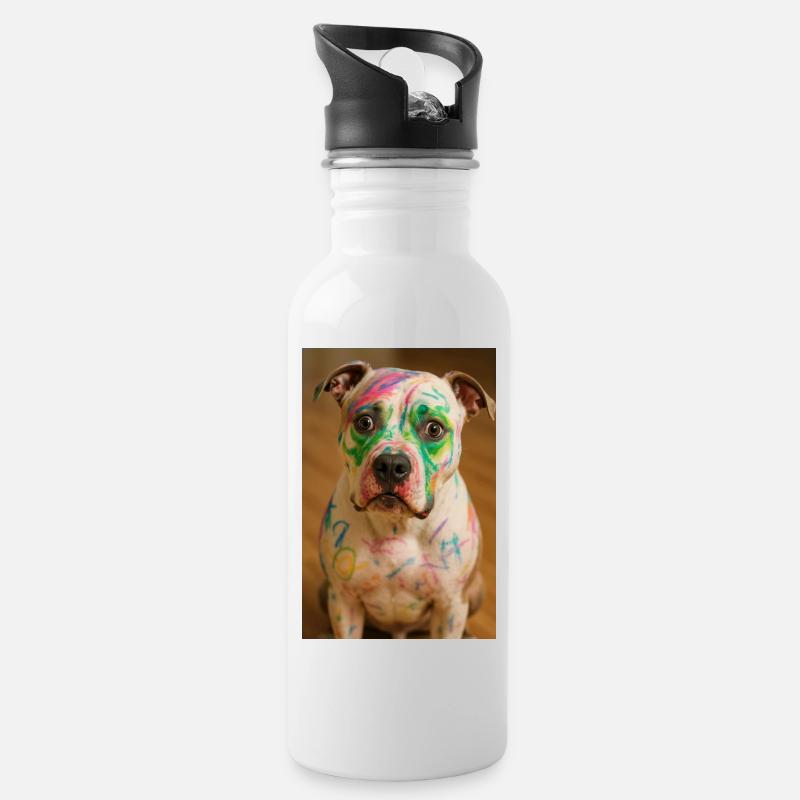 Le chien peint - Gourde avec paille intégrée - blanc