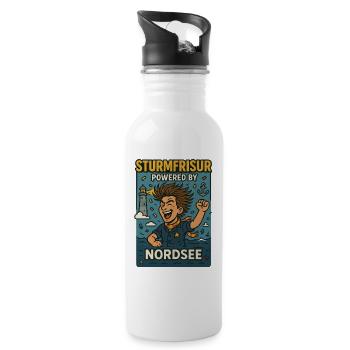 Sturmfrisur powered by Nordsee - Trinkflasche mit integriertem Trinkhalm - Weiß - Rechts