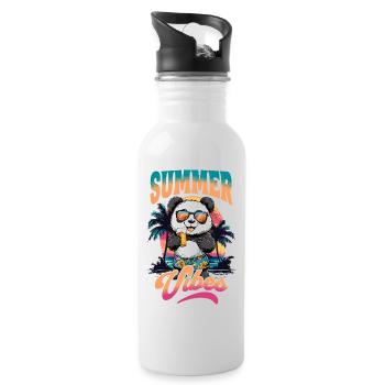 Summer Panda Bear Beer Beach Sea Palm Trees Party - Water bottle with straw - white - Right