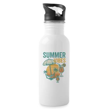 Sommerliche Strand- und Drink-Motiv - Trinkflasche mit integriertem Trinkhalm - Weiß - Rechts