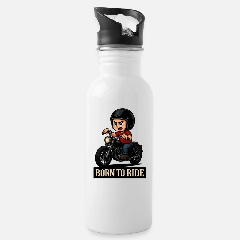 Kinder-Biker – Born to Ride - Trinkflasche mit integriertem Trinkhalm - Weiß