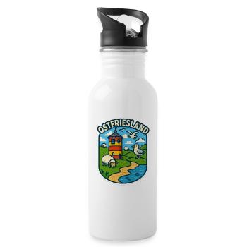 Ostfriesland - Trinkflasche mit integriertem Trinkhalm - Weiß - Rechts