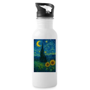 Nuit étoilée avec des tournesols - Gourde avec paille intégrée - blanc - Droite