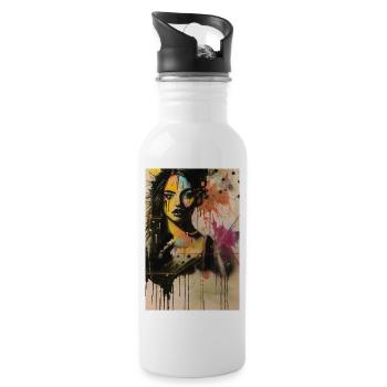 Portrait Woman Look Omikly Neck Splash Art - Water bottle with straw - white - Right