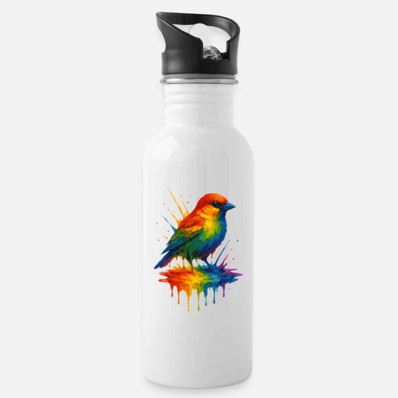 Ulmer Regenbogen SPATZ - Trinkflasche mit integriertem Trinkhalm - Weiß