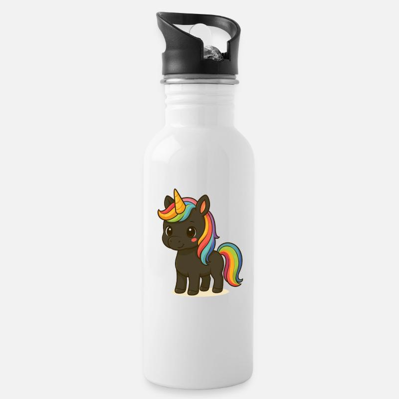 Einhorn mit Regenborgenmähne - Trinkflasche mit integriertem Trinkhalm - Weiß