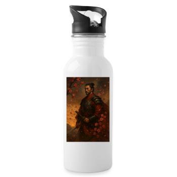 Samurai im Kirschblütensturm - Trinkflasche mit integriertem Trinkhalm - Weiß - Rechts