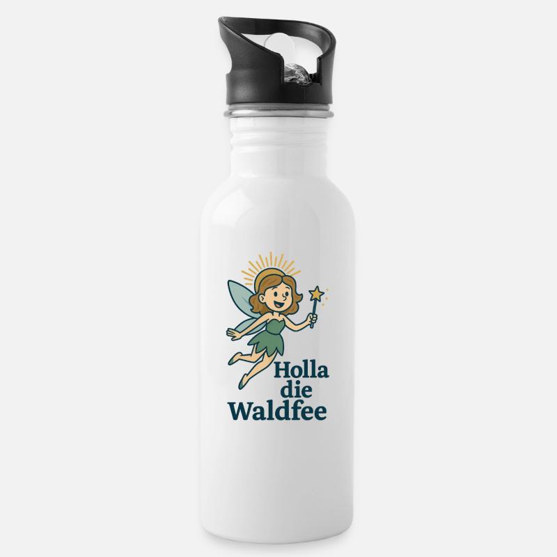 Holla die Waldfee - Trinkflasche mit integriertem Trinkhalm - Weiß