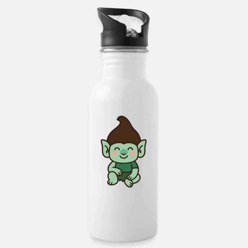 Troll mignon – style kawaii - Gourde avec paille intégrée - blanc