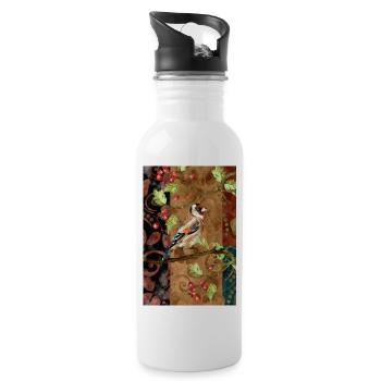 Bunter Vogel - Trinkflasche mit integriertem Trinkhalm - Weiß - Rechts