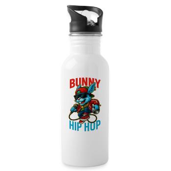 Cooler Hip Hop Bunny DJ Rap Stil - Trinkflasche mit integriertem Trinkhalm - Weiß - Rechts