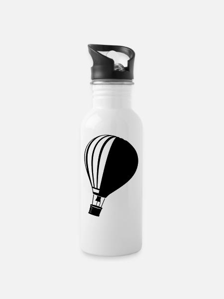 Classic Hot Air Balloon Silhouette - Water bottle with straw - white