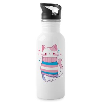 Transgender Katze Trans Kawaii LGBTQ+ Pride - Trinkflasche mit integriertem Trinkhalm - Weiß - Rechts