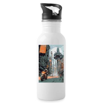 Futuristische Radtour durch Neon City - Trinkflasche mit integriertem Trinkhalm - Weiß - Rechts