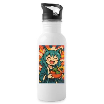 Happy Anime Chef avec des légumes - Gourde avec paille intégrée - blanc - Droite