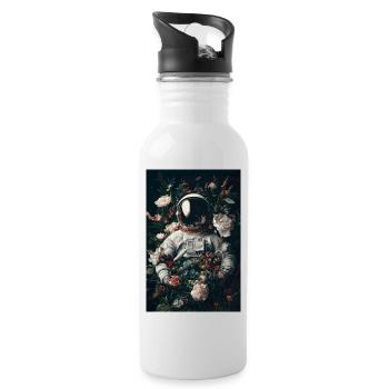 Astronaut in Bloom - Water bottle with straw - white - Right
