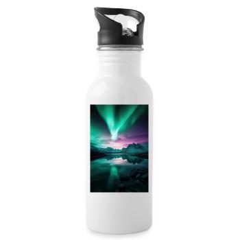 Polarlichter über arktischen Gipfeln - Trinkflasche mit integriertem Trinkhalm - Weiß - Rechts