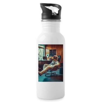Chill Astronaut in Office - Water bottle with straw - white - Right